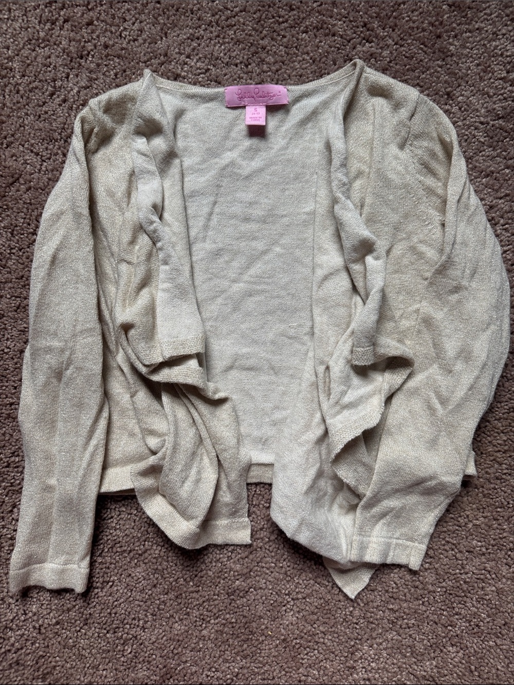 Lilly Pulitzer Light Cream/Gold Open-Front Girls Cardigan